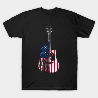 Guitar Lover USA flag Merica 4th july Guitar Tree Art Music T-Shirt